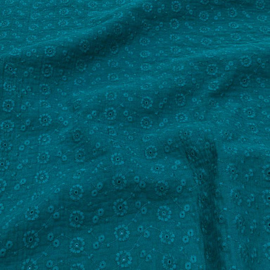 Double gaze de coton brodée Suzy Paon 10 x 130 cm