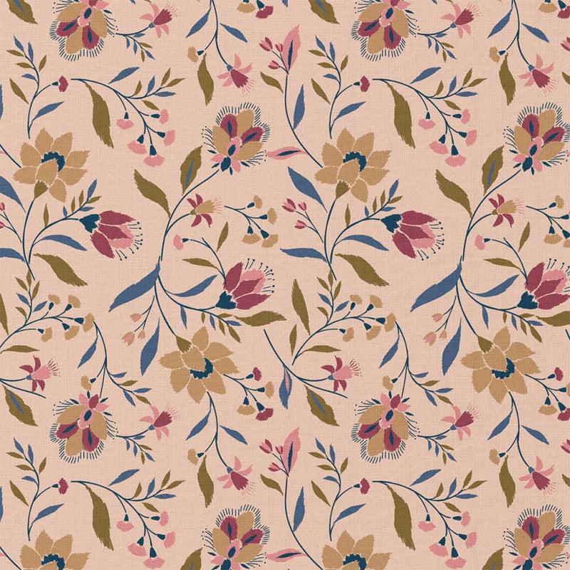 Tissu Coton EVELYNE PECHE/BEIGE 10 x 150 cm