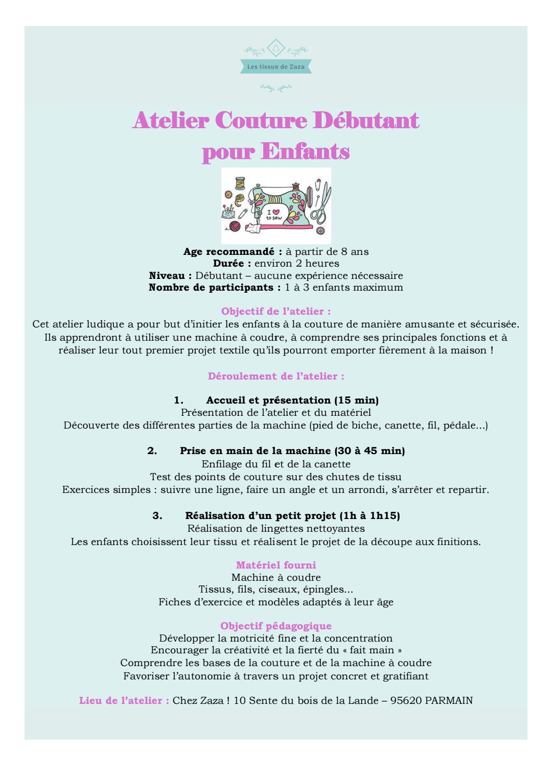 L'atelier de couture Débutant pour Enfants