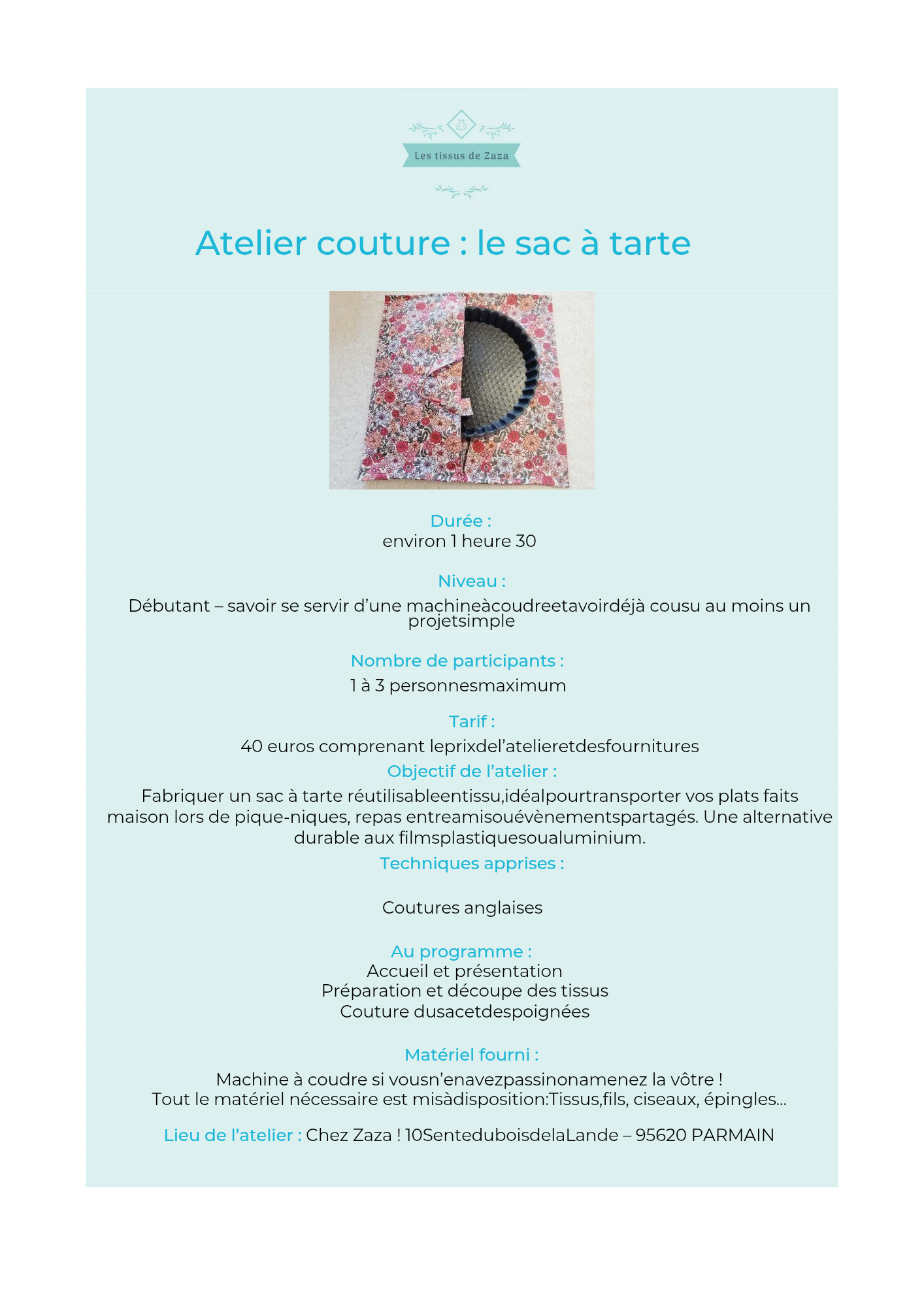 L'atelier de couture de Zaza - Le sac à tarte