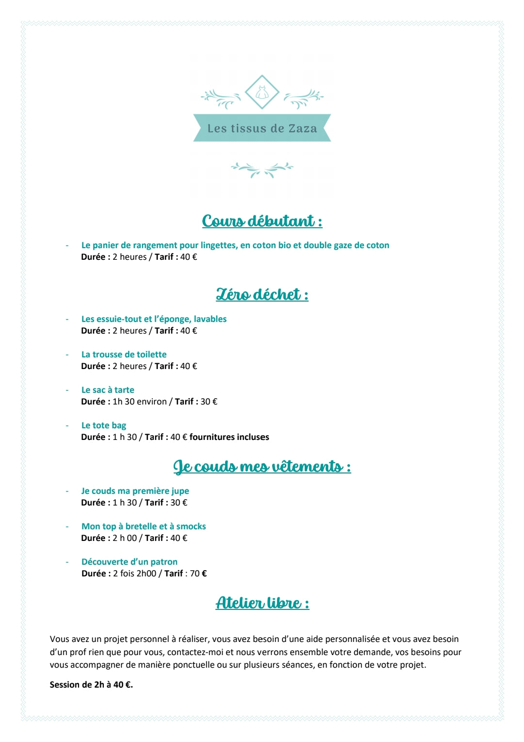 Les ateliers de couture de Zaza