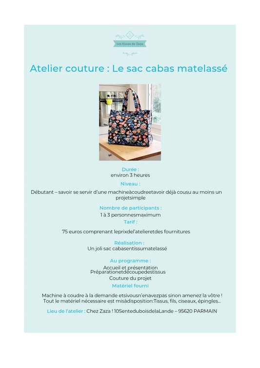 L'atelier de couture de Zaza - Le sac cabas matelassé