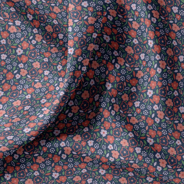 Tissu Coton Enduit ERIKA MINUIT ROSES  10 x 150 cm