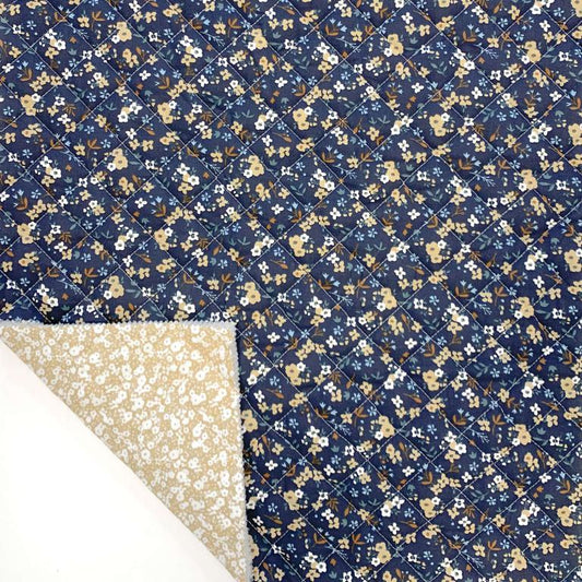 Tissu matelassé coton ELONA/HILALI NAVY/CARAMEL  10 x 130 cm