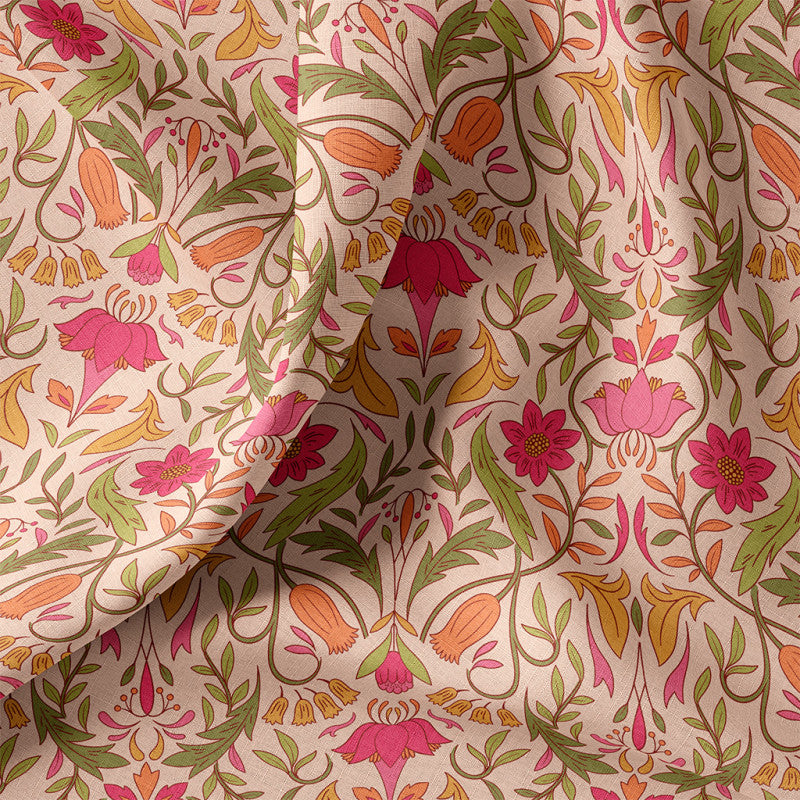 Tissu Coton ALPHONSE PECHE/ROSE 10 x 150 cm