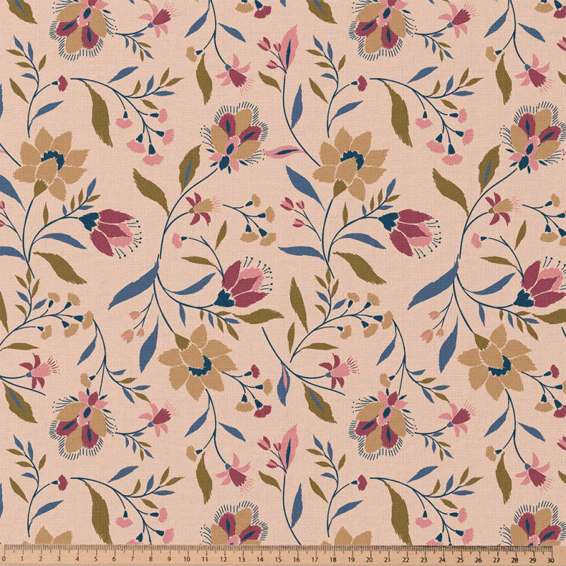 Tissu Coton Enduit EVELYNE PECHE/BEIGE  10 x 150 cm