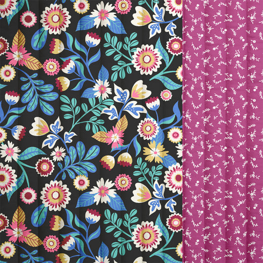 Tissu matelassé coton KALERIA/BECKY NOIR/VERONESE  10 x 130 cm