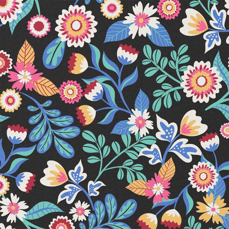 Tissu Coton KALERIA NOIR/BLEU 10 x 150 cm