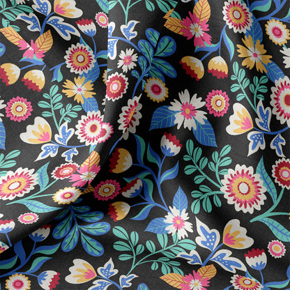 Tissu Coton KALERIA NOIR/BLEU 10 x 150 cm