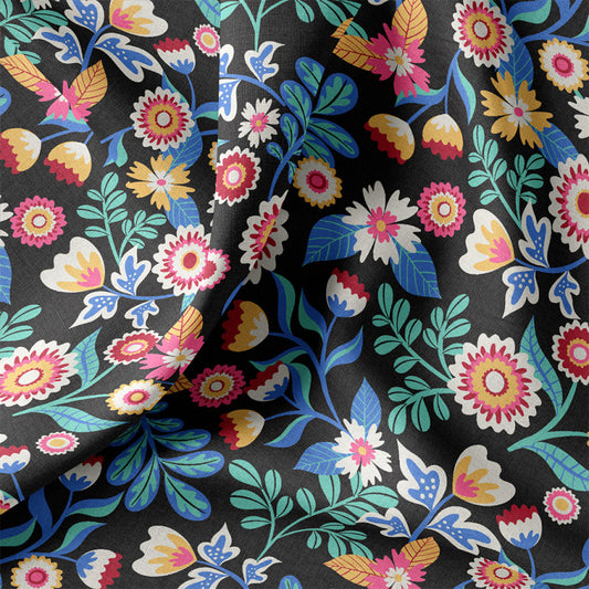 Tissu Coton KALERIA NOIR/BLEU 10 x 150 cm