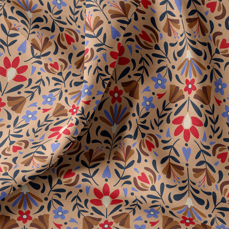 Tissu Coton LAFLEUR BEIGE/ROUGE 10 x 150 cm