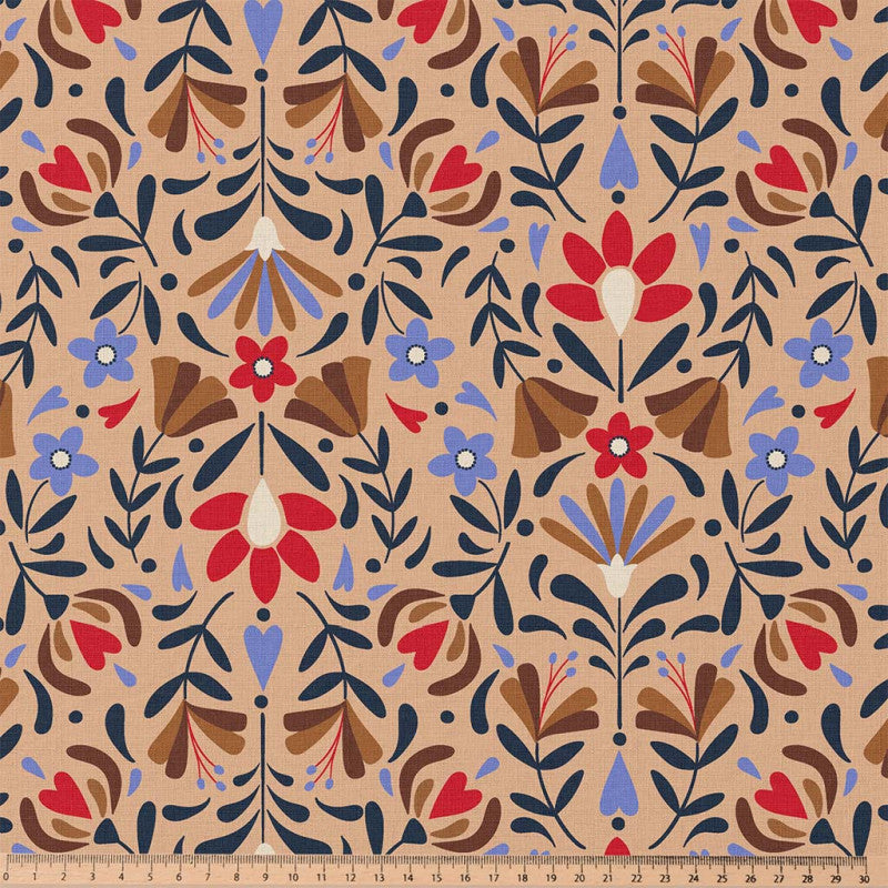 Tissu Coton LAFLEUR BEIGE/ROUGE 10 x 150 cm