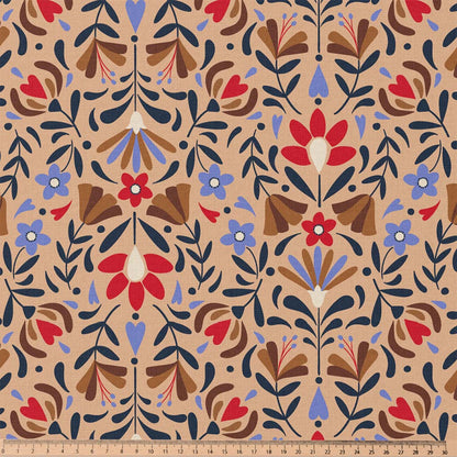 Tissu Coton LAFLEUR BEIGE/ROUGE 10 x 150 cm