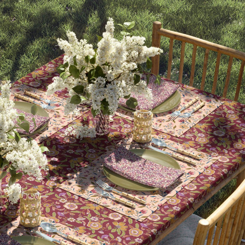 Tissu Coton Enduit MALANA PRUNE/VERT  10 x 150 cm