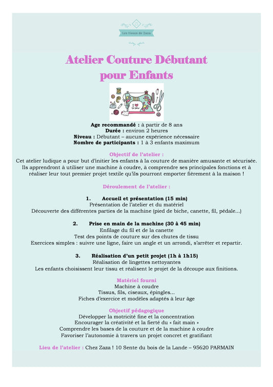 L'atelier de couture Débutant pour Enfants