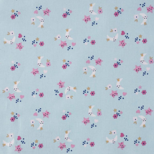 Tissu Coton Sins Aqua/rose 10 x 150 cm