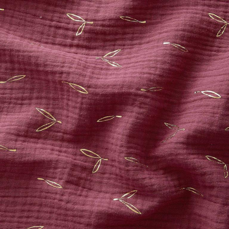 Tissu Double gaze de coton gaufrée Foil Stolpa Framboise/Or 10 x 130 cm