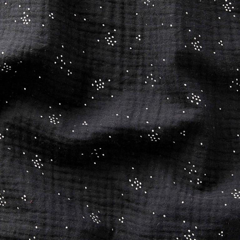 Tissu Double gaze de coton gaufrée NOIR/ARGENT 10 x 130 cm