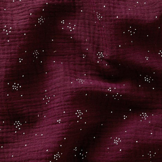 Tissu Double gaze de coton gaufrée ZEALOR PURPLE/ARGENT 10 x 130 cm