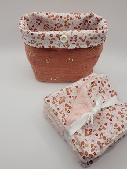 Lot de 7 lingettes et son panier - Rose